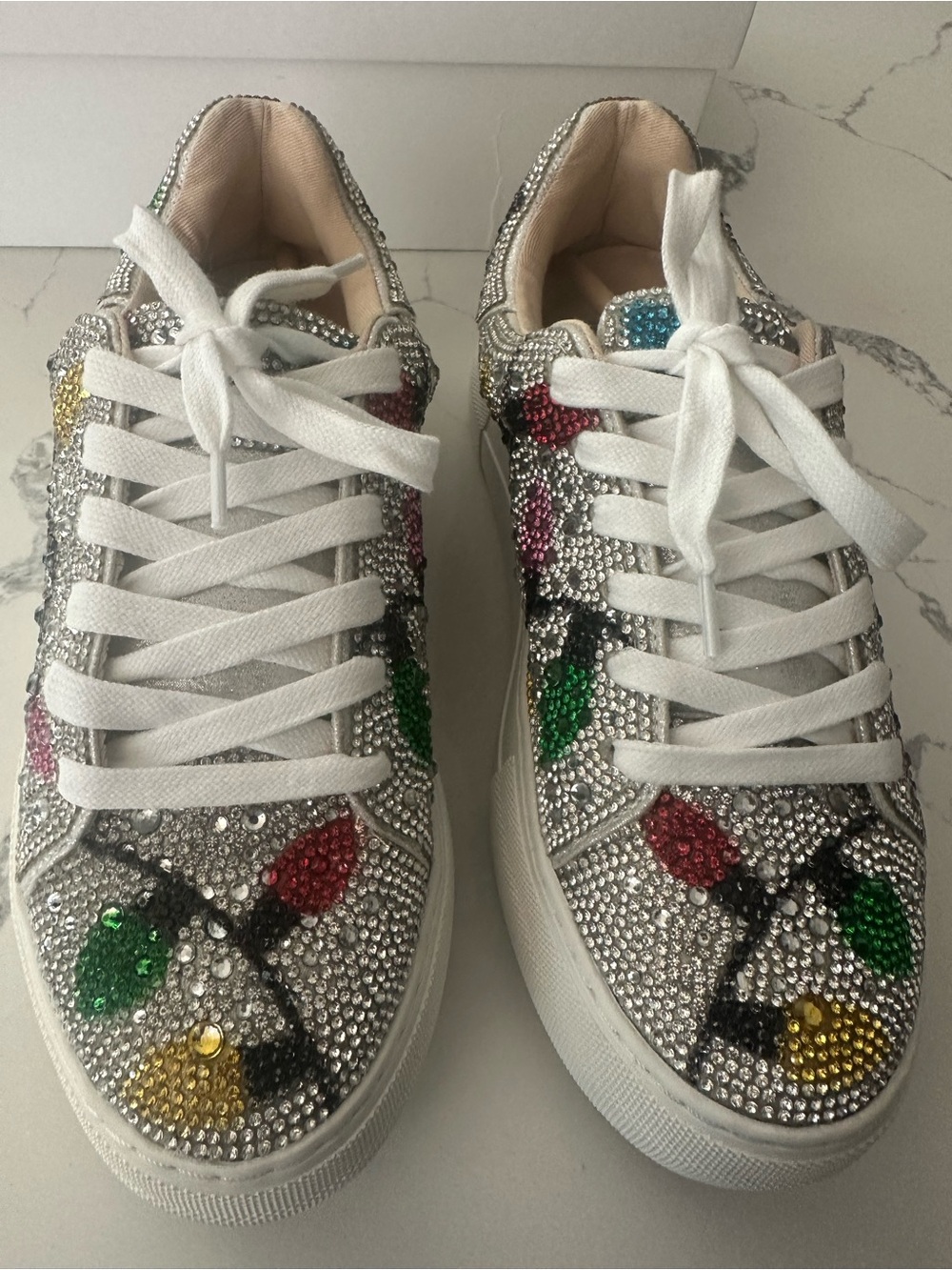 Betsey Johnson Silver Crystal Sneakers with Multicolor Christmas Lights Accents - Picture 2 of 8